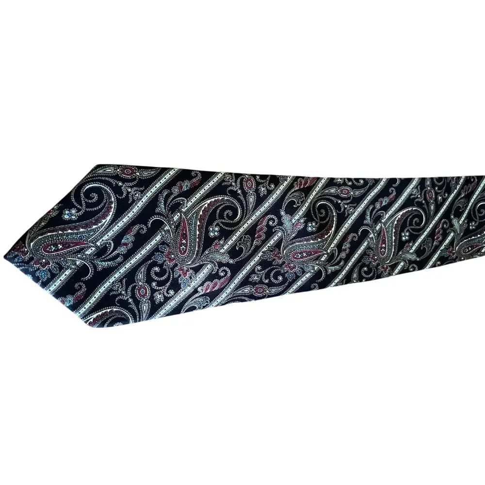 Christian Dior Paisley Silk Neck Tie USA Italy Fabric‎ Burgundy Blue
